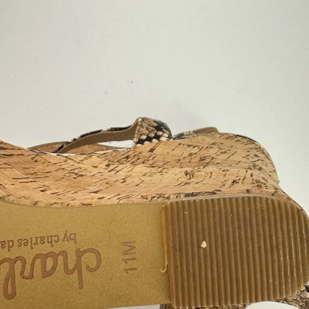 charles by charles david Tan Snake Skin‎ Print Wedge Platform Sandals Sz 11M